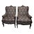 Early 20th Century Pr. Of Antique Rococo Style Paint and Hand Carved Upholstered Wingback Chairs - Set of 2 For Sale