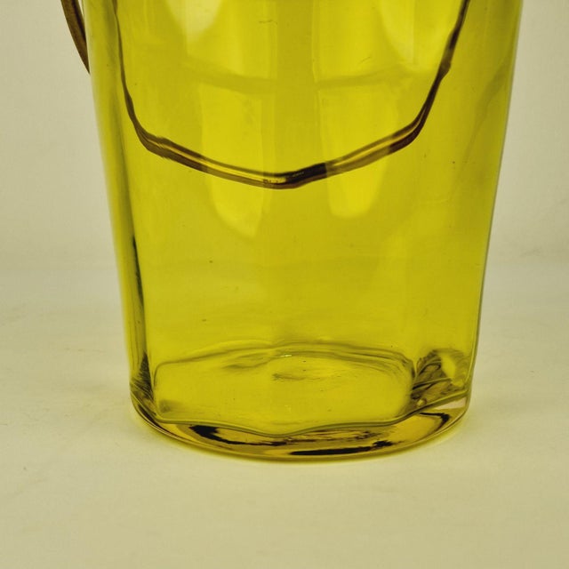 Mid-Century Modern Green Glass Ice Bucket with Metal Tongs For Sale - Image 6 of 8