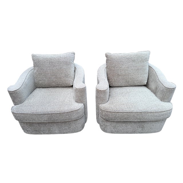 Bernhardt Tara Swivel Arm Chair - A Pair This pair of neutral green chairs will fit well with nearly any decor. They...