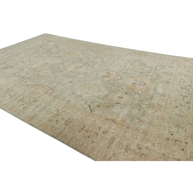 Rug & Kilim Rug & Kilim’s Oversized Shield Rug in Pale Green With Floral Medallions For Sale - Image 4 of 7