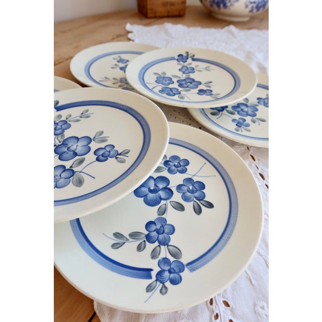 Vintage Earthenware Dessert Plates with Nancay Pattern from Gien, 1960s, Set of 6 For Sale - Image 3 of 7