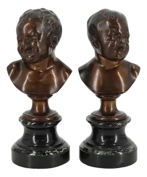 19th Century French Infant Bronze Busts After Jean Antoine Houdon - A Pair