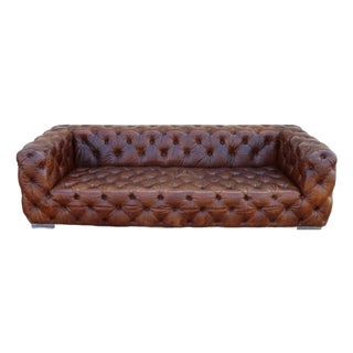 Vintage Tufted Brown Distressed Leather For Sale