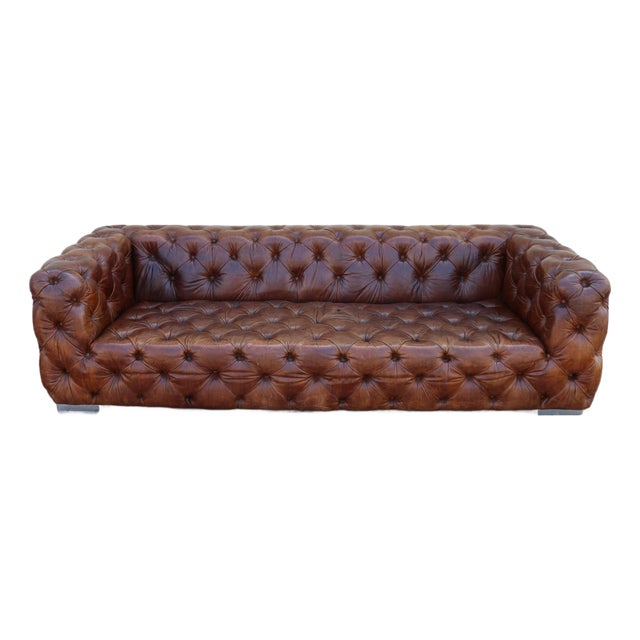 Vintage Tufted Brown Distressed Leather For Sale