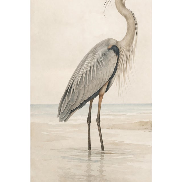 Paper Great Blue Heron Coastal Study, Minimalist Bird Wall Art Print, 24″ × 36″ For Sale - Image 7 of 9