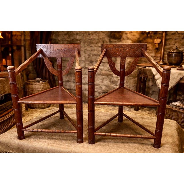 Late 19th Century Antique Swedish Primitive Monk Corner Chairs For Sale - Image 5 of 5