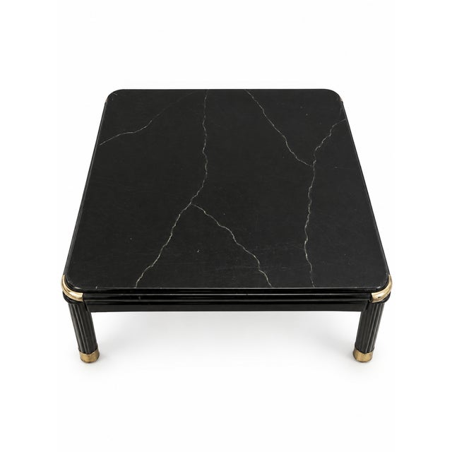 Vintage Postmodern Black Marble-Look Coffee and Side Tables With Brass Accents — Set of 2 For Sale - Image 11 of 12