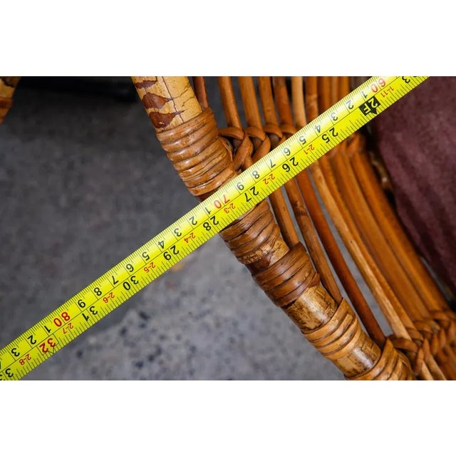 1960s Mid Century Modern Lounge Chair Set Black Swivel Rattan Pink Rose Fabric Denmark For Sale - Image 10 of 11