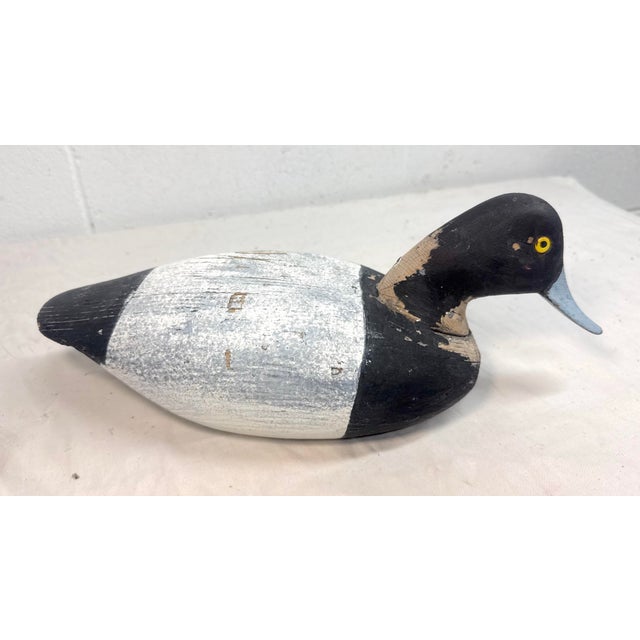 Antique Hand Carved Wood Folk Art Bluebill Drake Duck Decoy Bird Sculpture For Sale In New York - Image 6 of 12