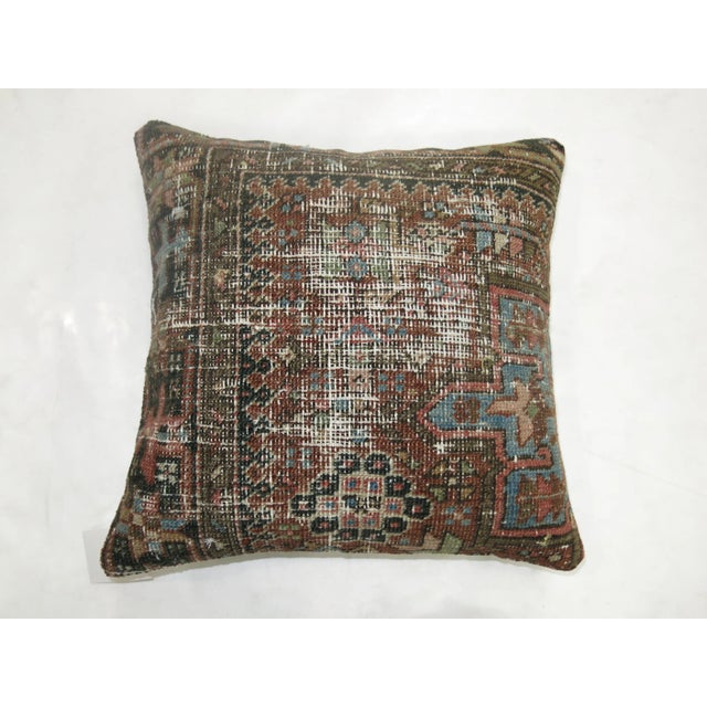 Mid 20th Century Brown Antique Heriz Rug Pillow For Sale - Image 5 of 5