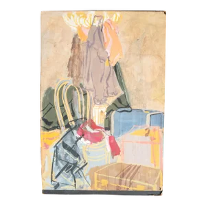 Mid-Century Gouache Painting of a Cluttered Corner, Unsigned