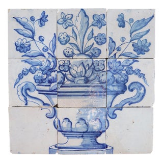 Tile Mural Panel Depicting a Baroque Jardinière With Flowers, Portuguese, 18th Century For Sale