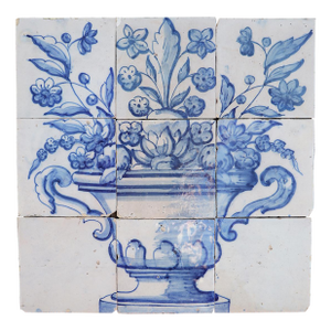 Tile Mural Panel Depicting a Baroque Jardinière With Flowers, Portuguese, 18th Century