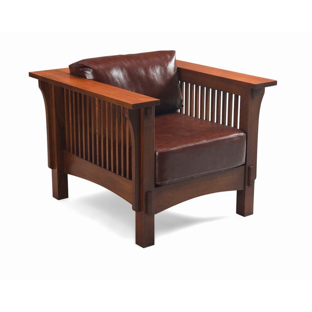 Craftsman Crofter Mission Style Arm Chair - Russet Brown Leather (Rb1) For Sale In Chicago - Image 6 of 10
