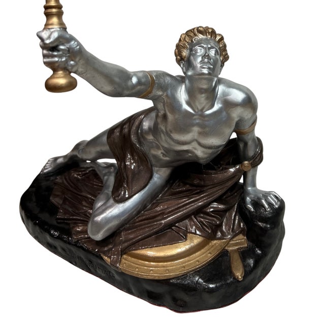 Late 19th Century Antique Bradley & Hubbard 1880's "Soldat Spartiate" Sculptural Table Lamp For Sale - Image 5 of 18