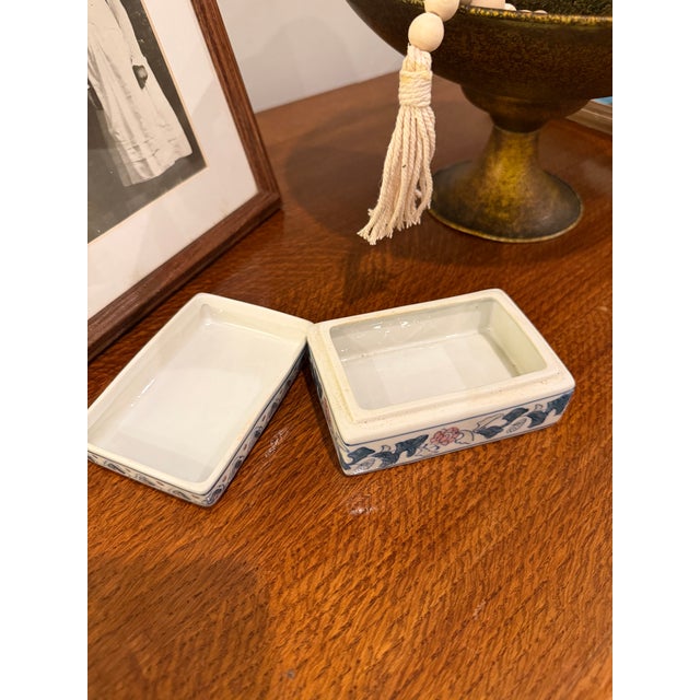 Chinoiserie Vintage Chinoiserie Porcelain Box With Lid, Pink & Blue Lotus Motif For Sale - Image 3 of 5