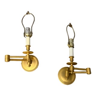 Pair of Late 20th Century Swing Arm Brass Library Sconces For Sale
