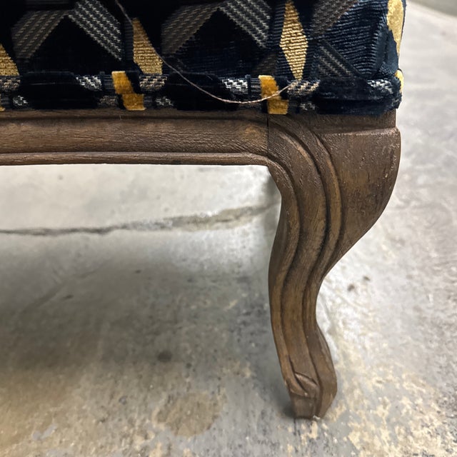 Traditional Geometric Velvet Ottoman, Vintage For Sale - Image 10 of 12