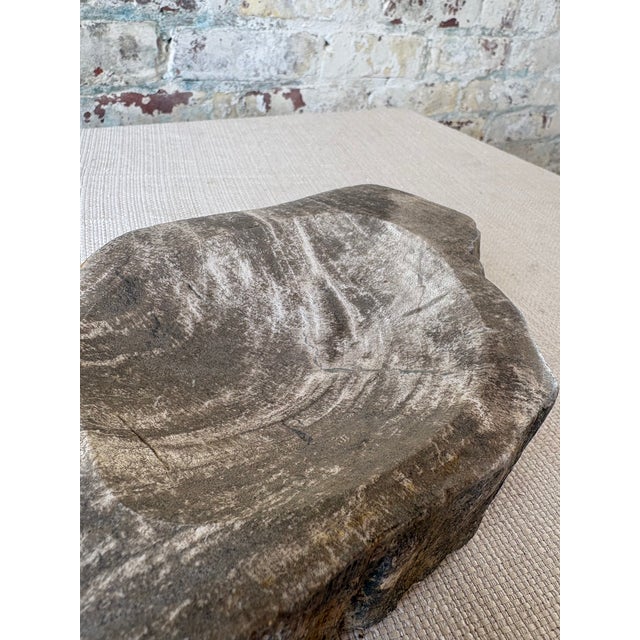 Wood Hand-Carved Petrified Teak Bowl / Organic Rustic Decorative Vessel For Sale - Image 7 of 10