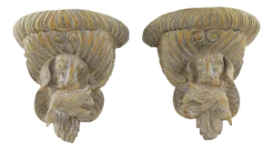 A Pair of Vintage Wooden Hand-Carved Gold Dog Head Wall Brackets