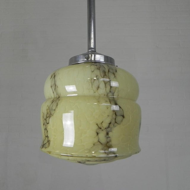 Art Deco Pendant Lamp with Marbled Glass Shade, 1930s For Sale - Image 9 of 17