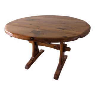 Vintage Solid Pine Trestle Table For Sale