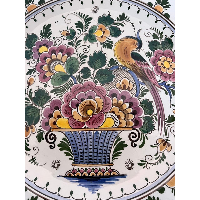 Ceramic Vintage Hand Painted Delft Polychrome Scalloped Wall Plate For Sale - Image 7 of 10