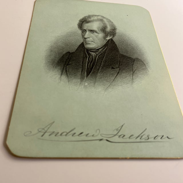 Andrew Jackson print. Published by Ralph Trautmann, 312 Broadway, New York, 1881. Steel plate engraved portrait, green...