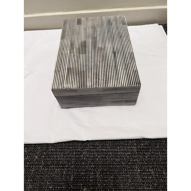 Beautiful composite bone look inlay box , gray , cream , black. Box is from Elk Home black interior perfect for storing...