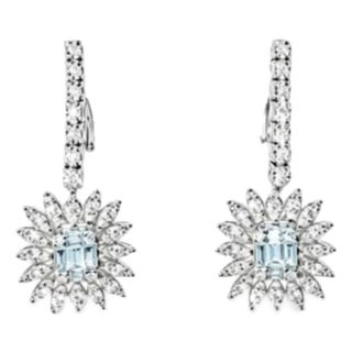 Late 20th Century 18K White Gold Pave Diamond Sunflower Drop Earrings Estate, Pair For Sale