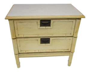Hollywood Regency Style Faux Bamboo Two Drawer Nightstand