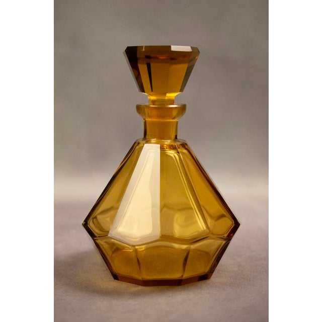 Art Deco Carafe and Liqueur Glasses in Frosted Orange Faceted Glass by Rudolf Eschler for Moser Karlsbad, 1940s, Set of 6 For Sale - Image 13 of 18