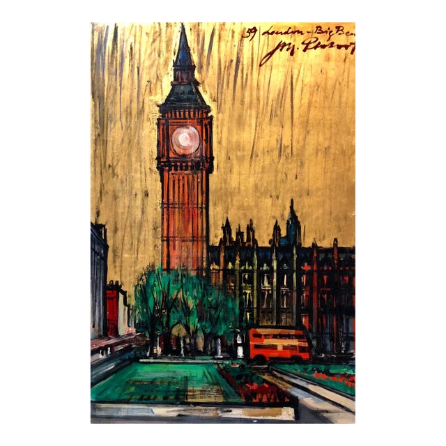 Josef Marc PlotastLondon, Big Ben Cityscape Mid Century Architectural Modernist Gold Leaf, 1959 For Sale