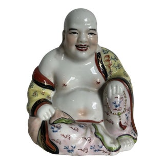 Chinese Hand Painted Porcelain Happy Buddha Sculpture For Sale