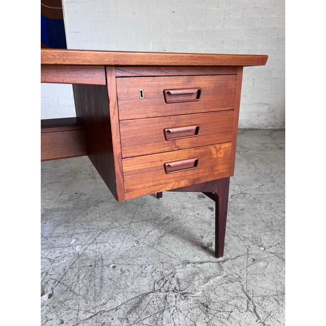 1960s Vintage Danish Teak 6-Drawer Desk With Bookcase For Sale - Image 5 of 8