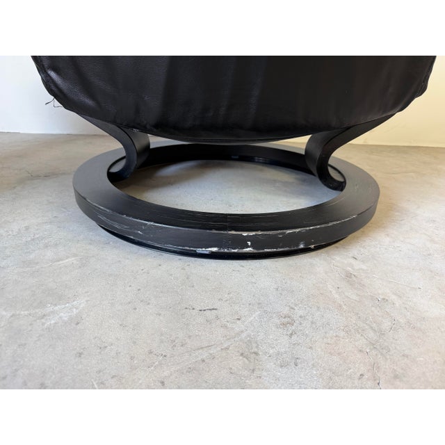 Vintage Norwegian Ekornes Stressless Black Leather Recliner Lounge Chair With Ottoman For Sale - Image 9 of 12