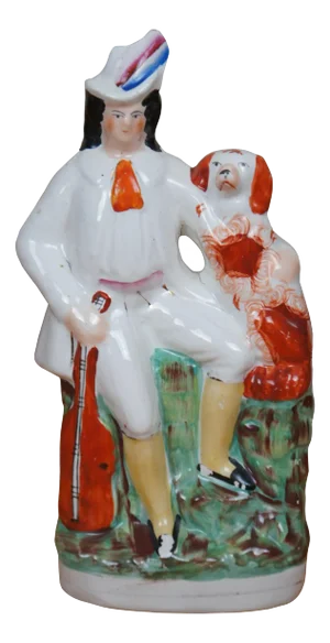 Antique Staffordshire Troubadour Man & King Charles Spaniel Figurine