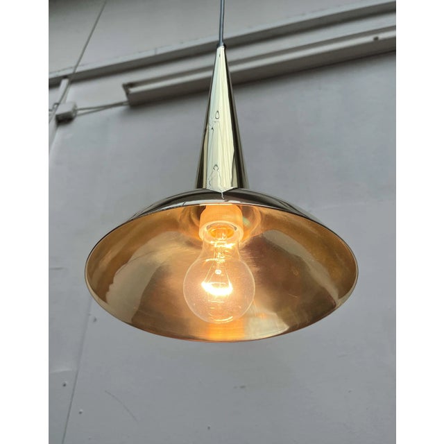Metal Mid-Century Modern Danish Brass Cone Pendant Lamps, 1950s, Set of 2 For Sale - Image 7 of 18