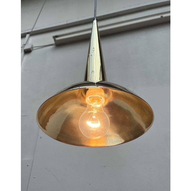 Metal Mid-Century Modern Danish Brass Kone Pendant Lamps, 1950s, Set of 2 For Sale - Image 7 of 18
