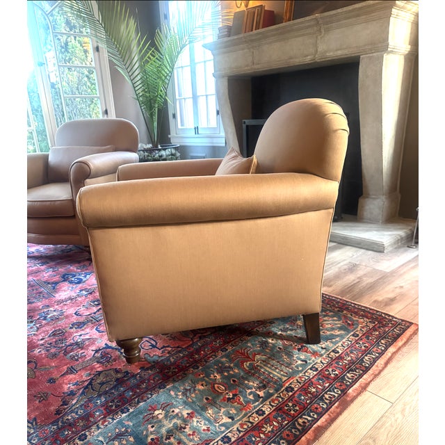 Pair of Designer Lounge Chairs Newly Upholstered in Holland & Sherry Polished Wool For Sale - Image 4 of 9