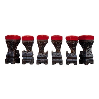 Mid 20th Century Witco Modern Carved Tiki Bar Stools - Set of 6 For Sale