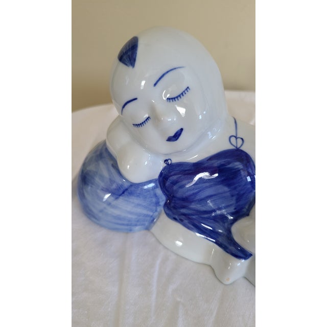 1980s Thai Blue & White Sleeping Boy Piggy Bank Figurine For Sale - Image 11 of 13