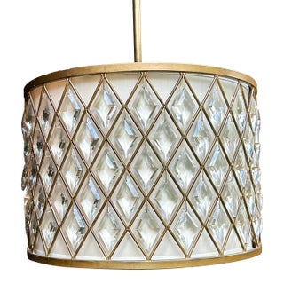 Large 3 Light Chandelier With Crystal Prisms For Sale