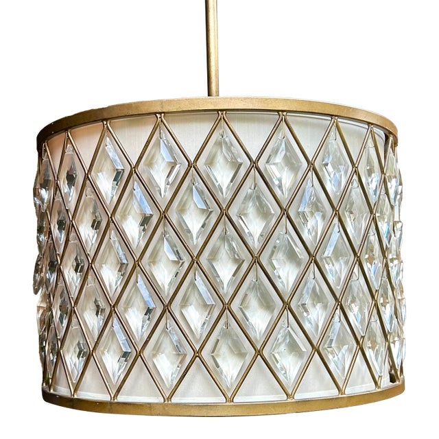 Large 3 Light Pendant With Crystal Prisms For Sale