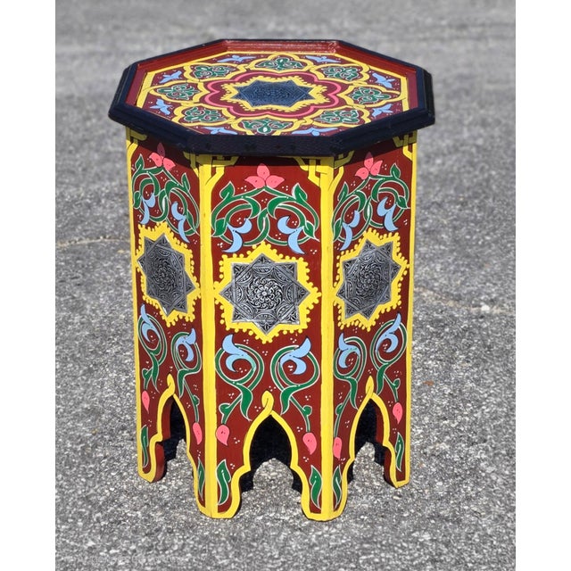 2020s Burgundy Moroccan Hand-Painted Accent Table For Sale - Image 5 of 6