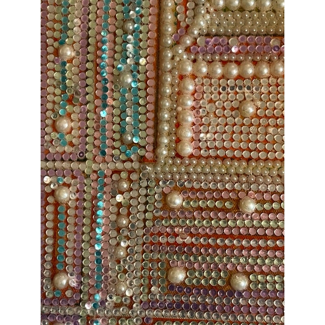 American 1970s Unique American Artwork Floral Collage With Beads on Canvas For Sale - Image 3 of 6