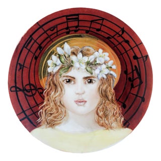 Hand-Painted Porcelain St. Cecilia Plate by Lithian Ricci For Sale