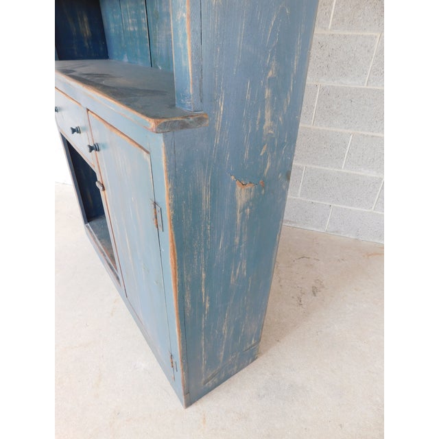 Primitive Shaker Style Paint Distressed Step Back Cabinet by Ezra G Tiffin Ohio For Sale - Image 17 of 18