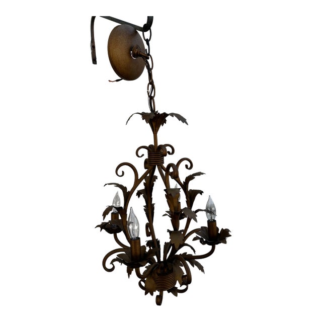 Four Arm Vintage Hollywood Regency Petite Floral Chandelier For Sale