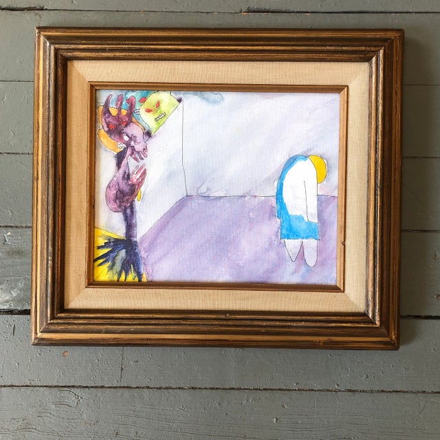 Vintage Modernist Abstract Painting 1970’s Vintage Frame For Sale - Image 4 of 4